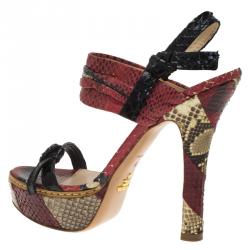 Prada Red Python Bow Platform Sandals Size 36