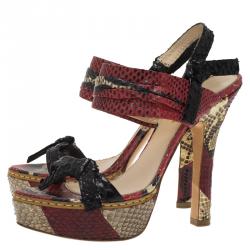 Prada Red Python Bow Platform Sandals Size 36