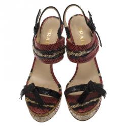 Prada Red Python Bow Platform Sandals Size 36