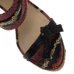 Prada Red Python Bow Platform Sandals Size 36