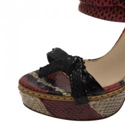 Prada Red Python Bow Platform Sandals Size 36