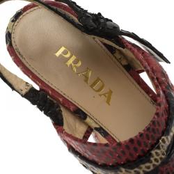 Prada Red Python Bow Platform Sandals Size 36