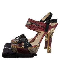 Prada Red Python Bow Platform Sandals Size 36