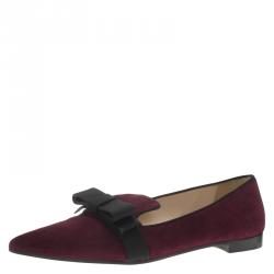 Pre Owned Prada Burgundy Suede Pointed Bow Ballet Flats Size 37