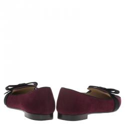 Pre Owned Prada Burgundy Suede Pointed Bow Ballet Flats Size 37