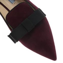 Pre Owned Prada Burgundy Suede Pointed Bow Ballet Flats Size 37