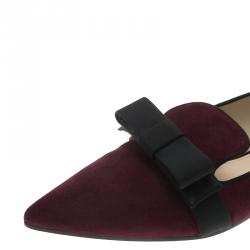 Pre Owned Prada Burgundy Suede Pointed Bow Ballet Flats Size 37