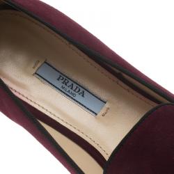 Pre Owned Prada Burgundy Suede Pointed Bow Ballet Flats Size 37
