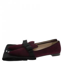 Pre Owned Prada Burgundy Suede Pointed Bow Ballet Flats Size 37