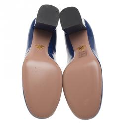 Pre Owned Prada Navy Blue Patent Square Toe Block Heel Pumps Size 40.5