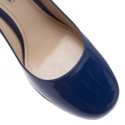 Pre Owned Prada Navy Blue Patent Square Toe Block Heel Pumps Size 40.5