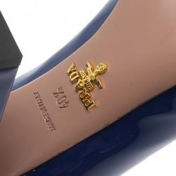 Pre Owned Prada Navy Blue Patent Square Toe Block Heel Pumps Size 40.5