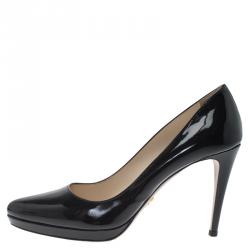 Pre Owned Prada Black Patent Platform Pumps Size 40