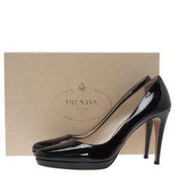 Pre Owned Prada Black Patent Platform Pumps Size 40