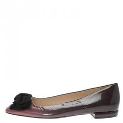 Pre Owned Prada Burgundy Patent Bow Ballet Flats Size 39.5