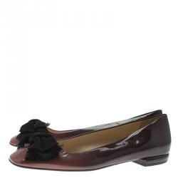 Pre Owned Prada Burgundy Patent Bow Ballet Flats Size 39.5