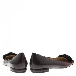 Pre Owned Prada Burgundy Patent Bow Ballet Flats Size 39.5