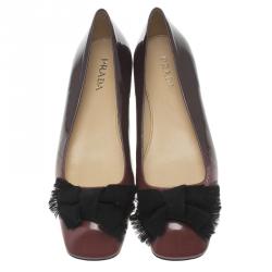Pre Owned Prada Burgundy Patent Bow Ballet Flats Size 39.5