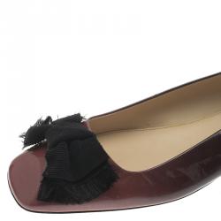 Pre Owned Prada Burgundy Patent Bow Ballet Flats Size 39.5