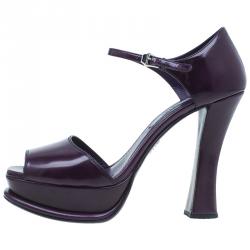 Pre Owned Prada Purple Leather Ankle Strap Platform Sandals Size 39.5