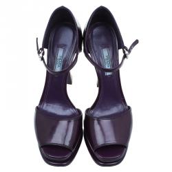 Pre Owned Prada Purple Leather Ankle Strap Platform Sandals Size 39.5
