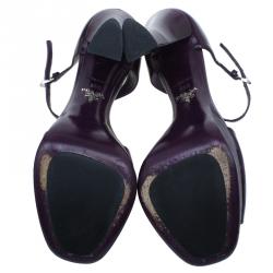 Pre Owned Prada Purple Leather Ankle Strap Platform Sandals Size 39.5