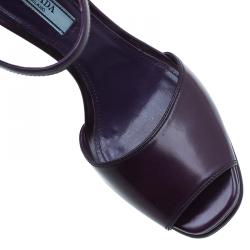 Pre Owned Prada Purple Leather Ankle Strap Platform Sandals Size 39.5