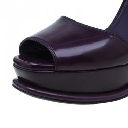 Pre Owned Prada Purple Leather Ankle Strap Platform Sandals Size 39.5
