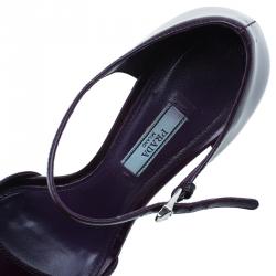 Pre Owned Prada Purple Leather Ankle Strap Platform Sandals Size 39.5
