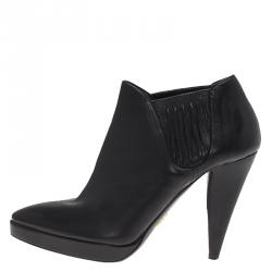 Pre Owned Prada Black Shirred Leather Platform Ankle Boots Size 36.5