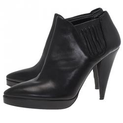 Pre Owned Prada Black Shirred Leather Platform Ankle Boots Size 36.5