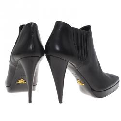Pre Owned Prada Black Shirred Leather Platform Ankle Boots Size 36.5