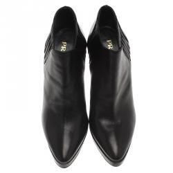 Pre Owned Prada Black Shirred Leather Platform Ankle Boots Size 36.5