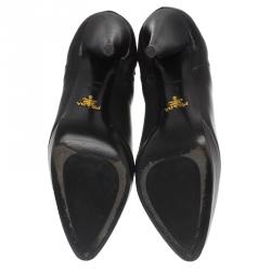 Pre Owned Prada Black Shirred Leather Platform Ankle Boots Size 36.5
