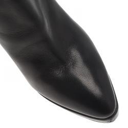 Pre Owned Prada Black Shirred Leather Platform Ankle Boots Size 36.5