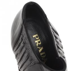 Pre Owned Prada Black Shirred Leather Platform Ankle Boots Size 36.5