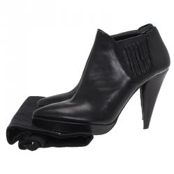 Pre Owned Prada Black Shirred Leather Platform Ankle Boots Size 36.5