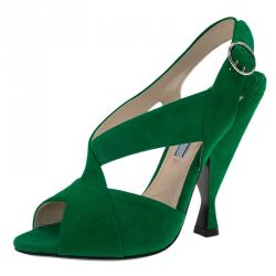 Prada Green Suede Criss Cross Open Toe Sandals Size 36.5