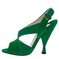 Prada Green Suede Criss Cross Open Toe Sandals Size 36.5