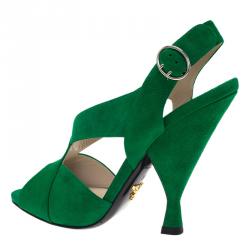 Prada Green Suede Criss Cross Open Toe Sandals Size 36.5