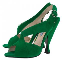 Prada Green Suede Criss Cross Open Toe Sandals Size 36.5