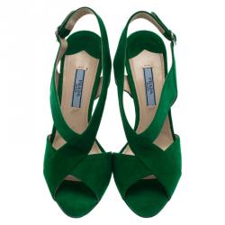 Prada Green Suede Criss Cross Open Toe Sandals Size 36.5