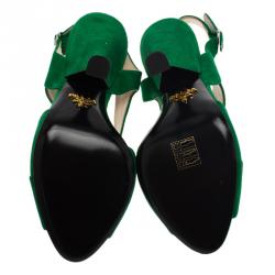 Prada Green Suede Criss Cross Open Toe Sandals Size 36.5
