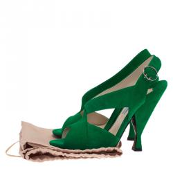 Prada Green Suede Criss Cross Open Toe Sandals Size 36.5
