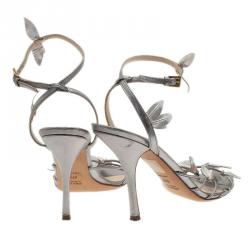 Prada Silver Leather Leaf Strappy Sandals Size 37.5