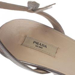 Prada Silver Leather Leaf Strappy Sandals Size 37.5