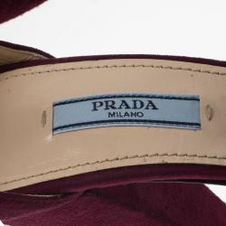 Pre Owned Prada Burgundy Suede Crystal Heel Ankle Strap Sandals Size 39 