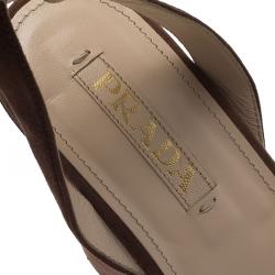 Prada Brown Suede Ankle Strap Platform Wedge Sandals Size 39
