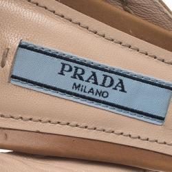 Pre Owned Prada Beige Leather Platform Block Heel Ankle Strap Sandals Size 39