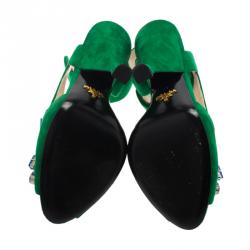 Pre Owned Prada Green Suede Jeweled Ankle Strap Sandals Size 39